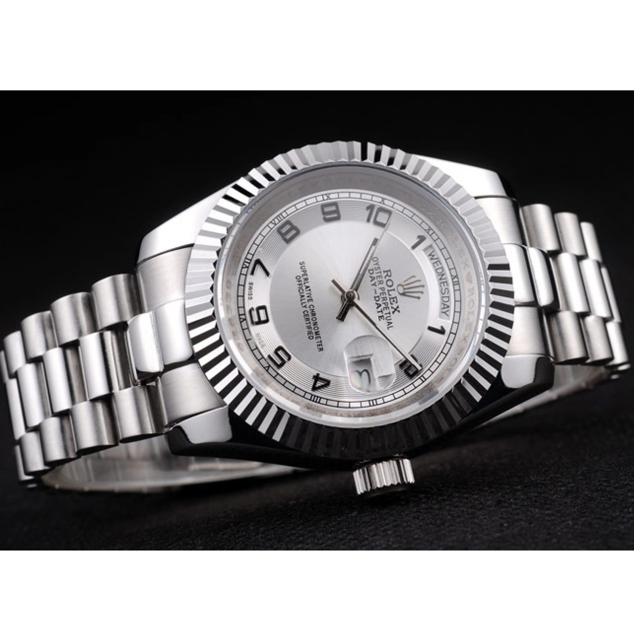 MiroTime 1029 Rolex Day-Date Polished Stainless Steel White Dial